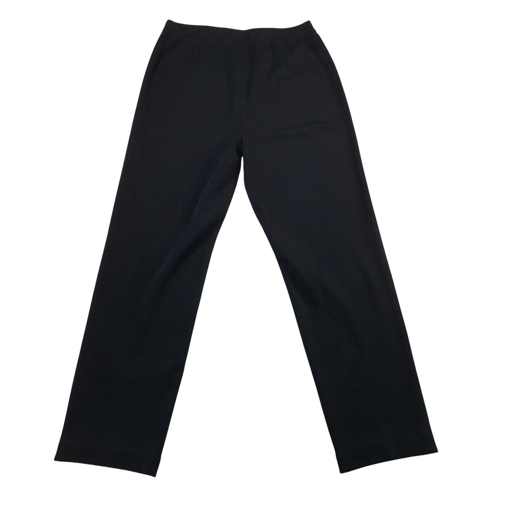 Misook Black Knit Straight Leg Pants Large High Rise Pull On Ribbed Trousers